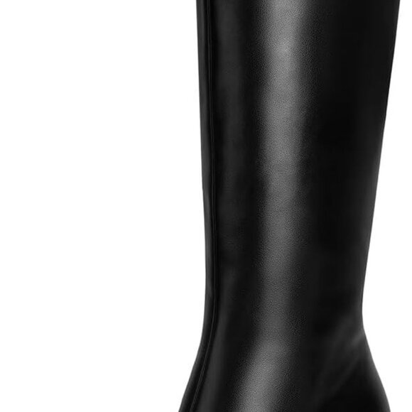 Rhinestone PU Low Chunky Pointed Toe Knee High Boots for Women - Matte Black, Si - Picture 1 of 6